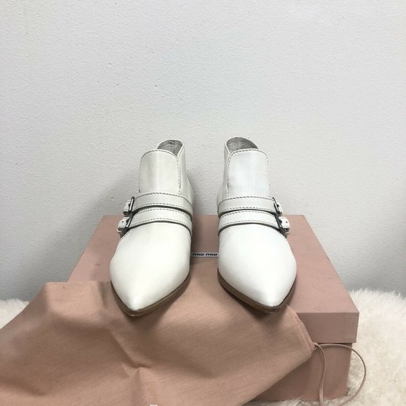NIB Miu Miu Leather Strap Buckle Aviator Pointed Saint Laurent Ankle Boots 38.5 - Picture 5 of 8